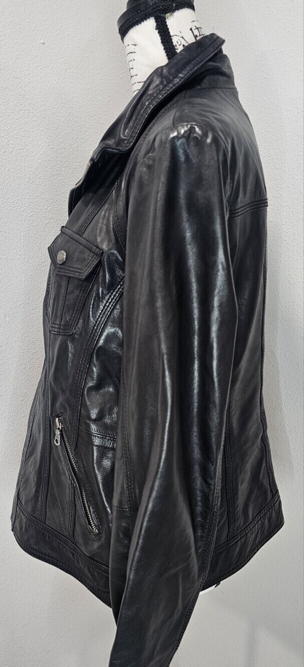 Vintage Y2K Guess Leather Moto Zip Jacket Pockets Size XL - Picture 2 of 12